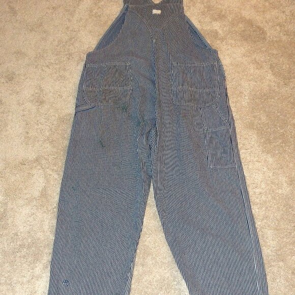 Beat up LIBERTY vintage hickory striped overalls XL 46x32 button fly - Picture 9 of 12